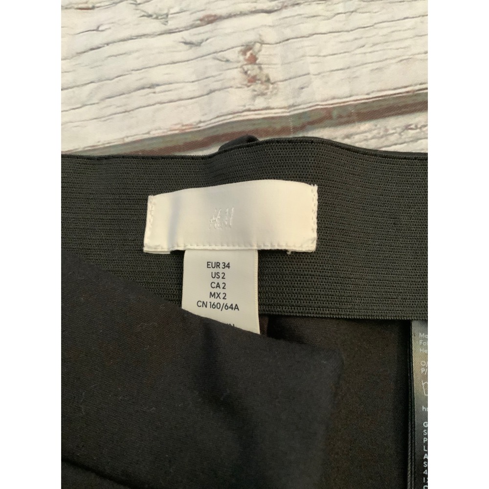 H&M Womens Ankle Trousers Black High Waist Elastic Back Pants Size 2 Office Work - Picture 2 of 3